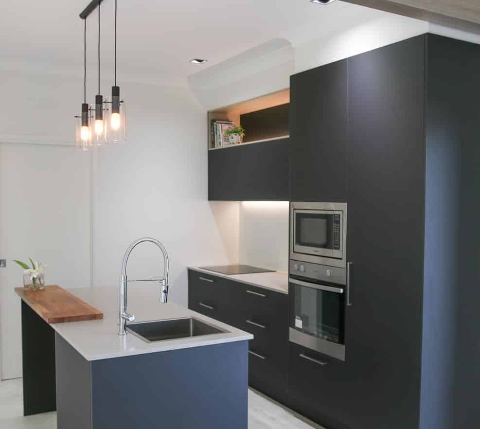 Simple Black Modern Kitchen — Askin Cabinets in Caloundra, QLD